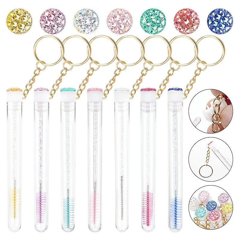 10Pcs Keychain lash extension supplies Disposable Eyelash Brush Brow and Lash Comb make up brushes Tube Eyelash Brush With Gold