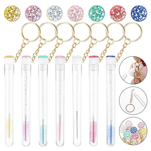 10Pcs Keychain lash extension supplies Disposable Eyelash Brush Brow and Lash Comb make up brushes Tube Eyelash Brush With Gold