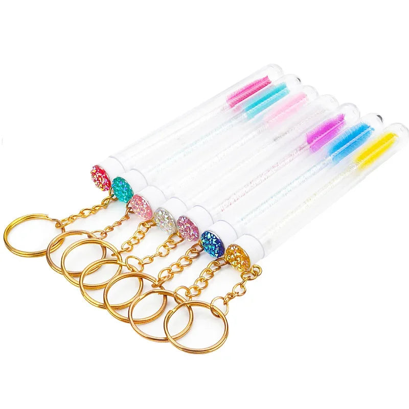 10Pcs Keychain lash extension supplies Disposable Eyelash Brush Brow and Lash Comb make up brushes Tube Eyelash Brush With Gold