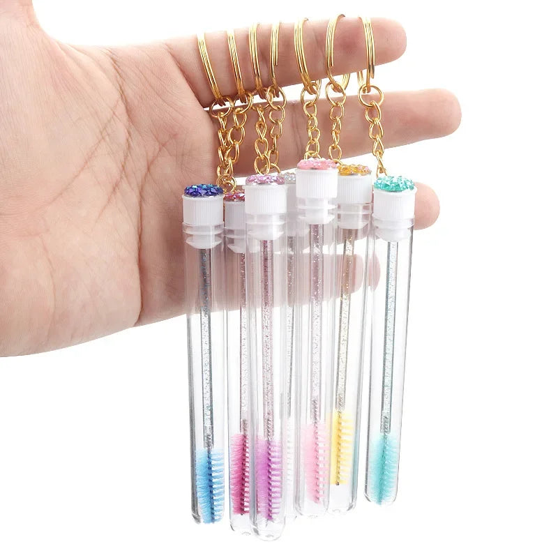 10Pcs Keychain lash extension supplies Disposable Eyelash Brush Brow and Lash Comb make up brushes Tube Eyelash Brush With Gold