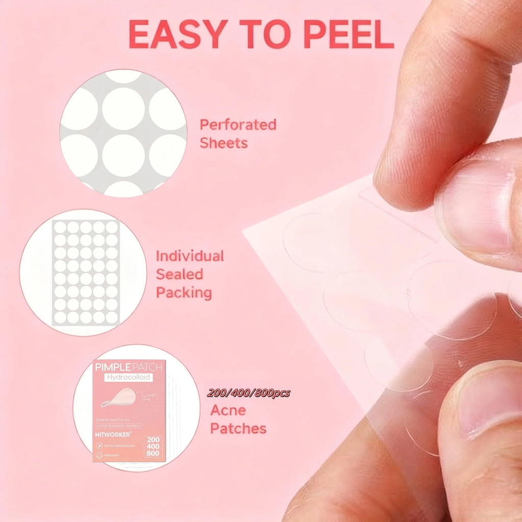 200/400/800 Pieces HITWORKER Hydrocolloid Acne Patches - Invisible, High-Quality Pimple Stickers with Salicylic Acid & Tea Tree