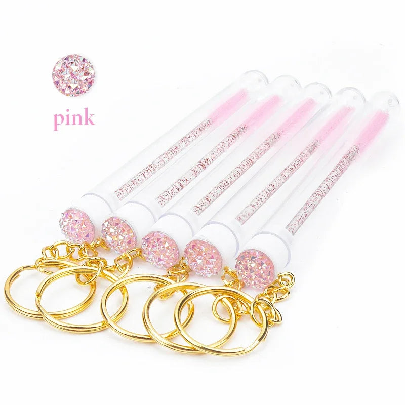 10Pcs Keychain lash extension supplies Disposable Eyelash Brush Brow and Lash Comb make up brushes Tube Eyelash Brush With Gold