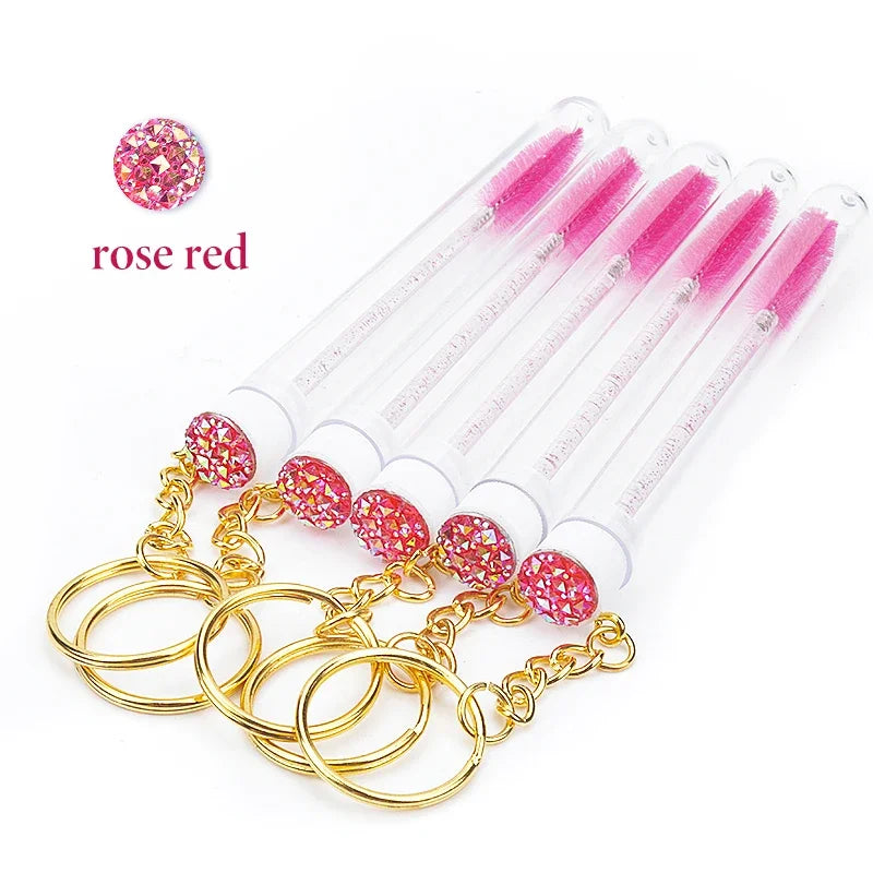 10Pcs Keychain lash extension supplies Disposable Eyelash Brush Brow and Lash Comb make up brushes Tube Eyelash Brush With Gold